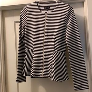 navy white striped peplum zip jacket